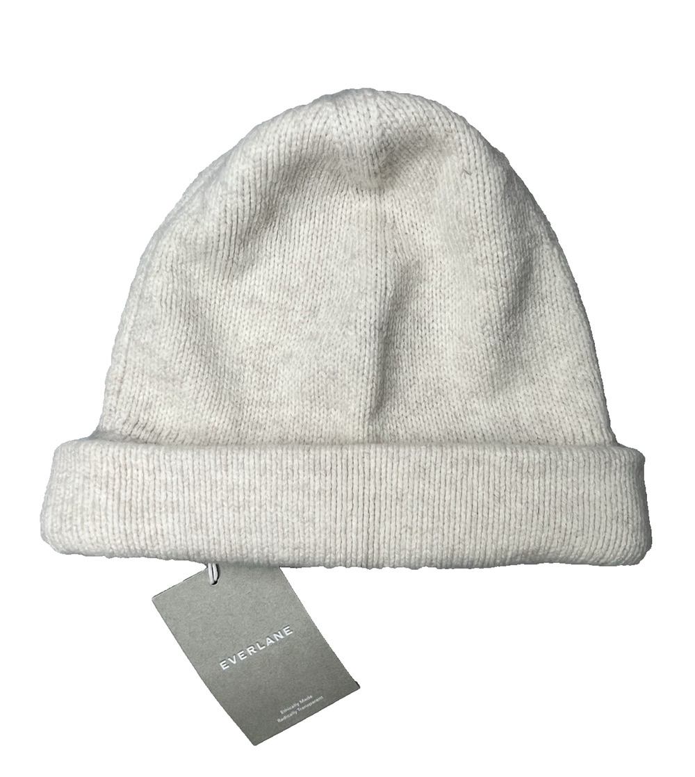 Everlane Merino Wool Beanie Hat Knit Heathered Oat Cream OS Adult
